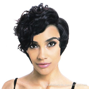 Retro short curls side part pixie cut short Bob Wig Brazilian Hair full lace human hair wig human hair wigs for black woman